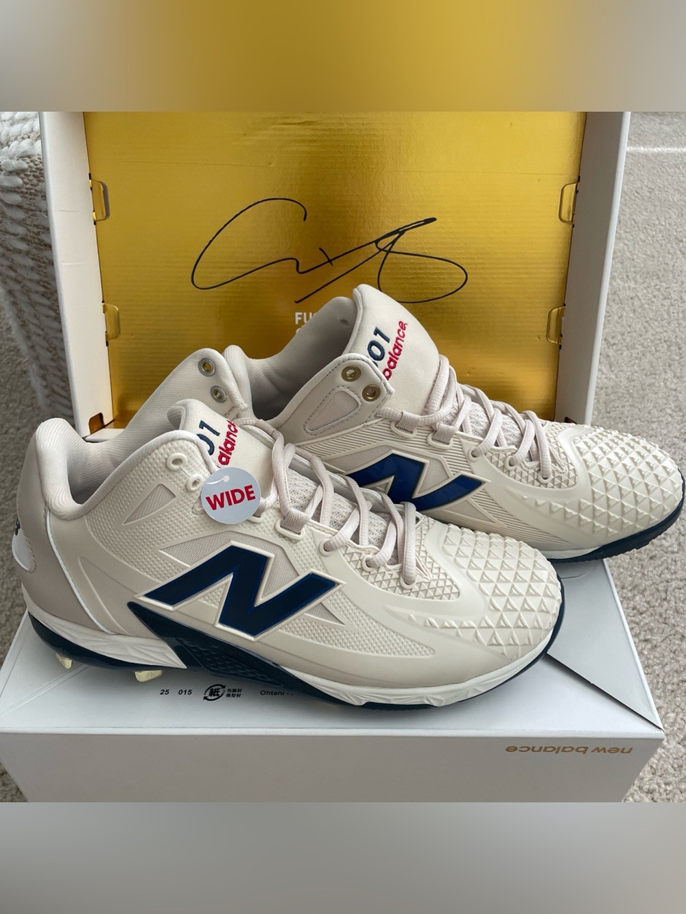 New Balance FuelCell Ohtani 1 Metal Baseball Cleats MSHOAC1 Beige Blue Size 11.5